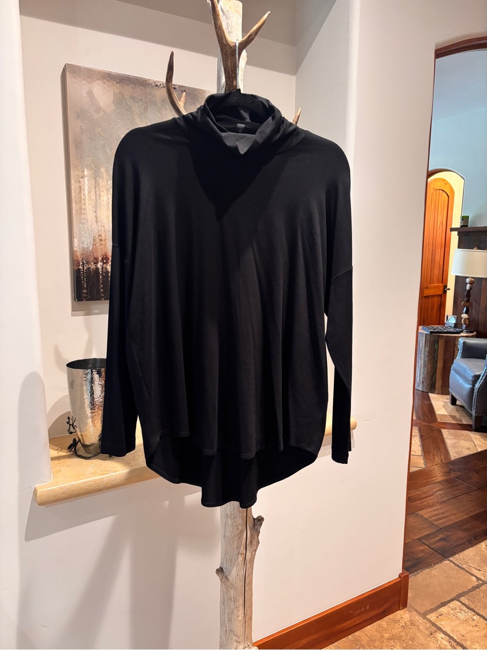Eileen Fisher Black Top with Multicolor Accent